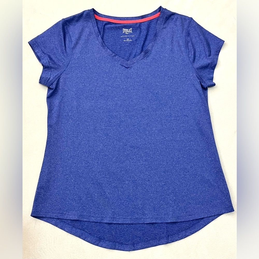 Everlast Blue Top V-Neck T-shirt Women's Polyester + Spandex Short Sleeve Tee